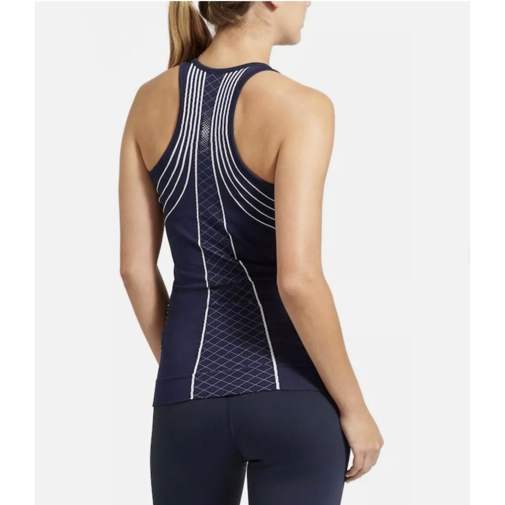 Athleta Finish Fast Line Ruched White Navy Tank Top Size XS Gym Yoga Workout - Picture 4 of 8